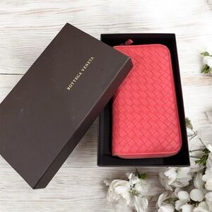 Bottega Veneta Coral Intrecciato Zip Around Wallet